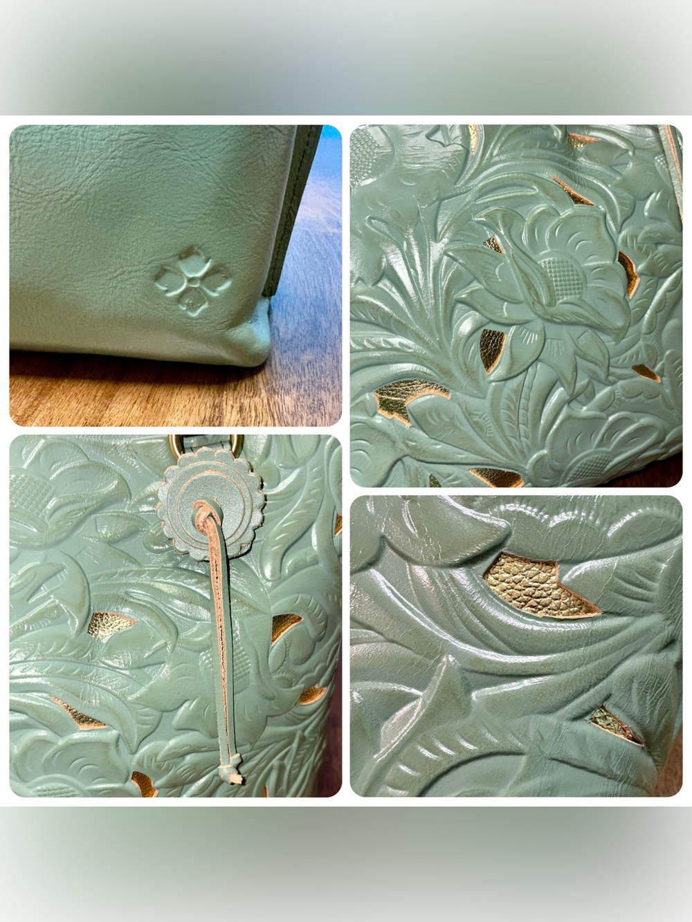 Patricia Nash GUC Adeline Tote Bag - Light Sage Green - Floral Tooled Leather - Picture 6 of 14
